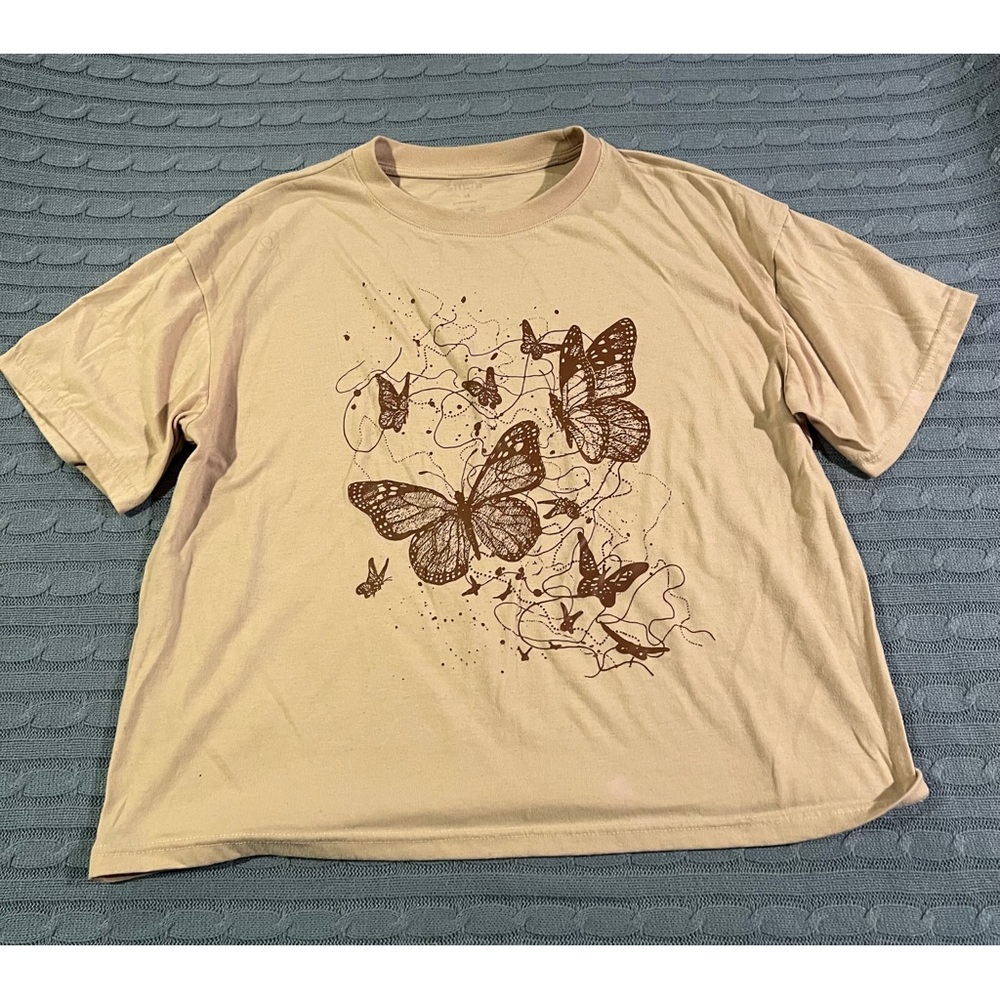 Butterfly Graphic Beige T-Shirt- M